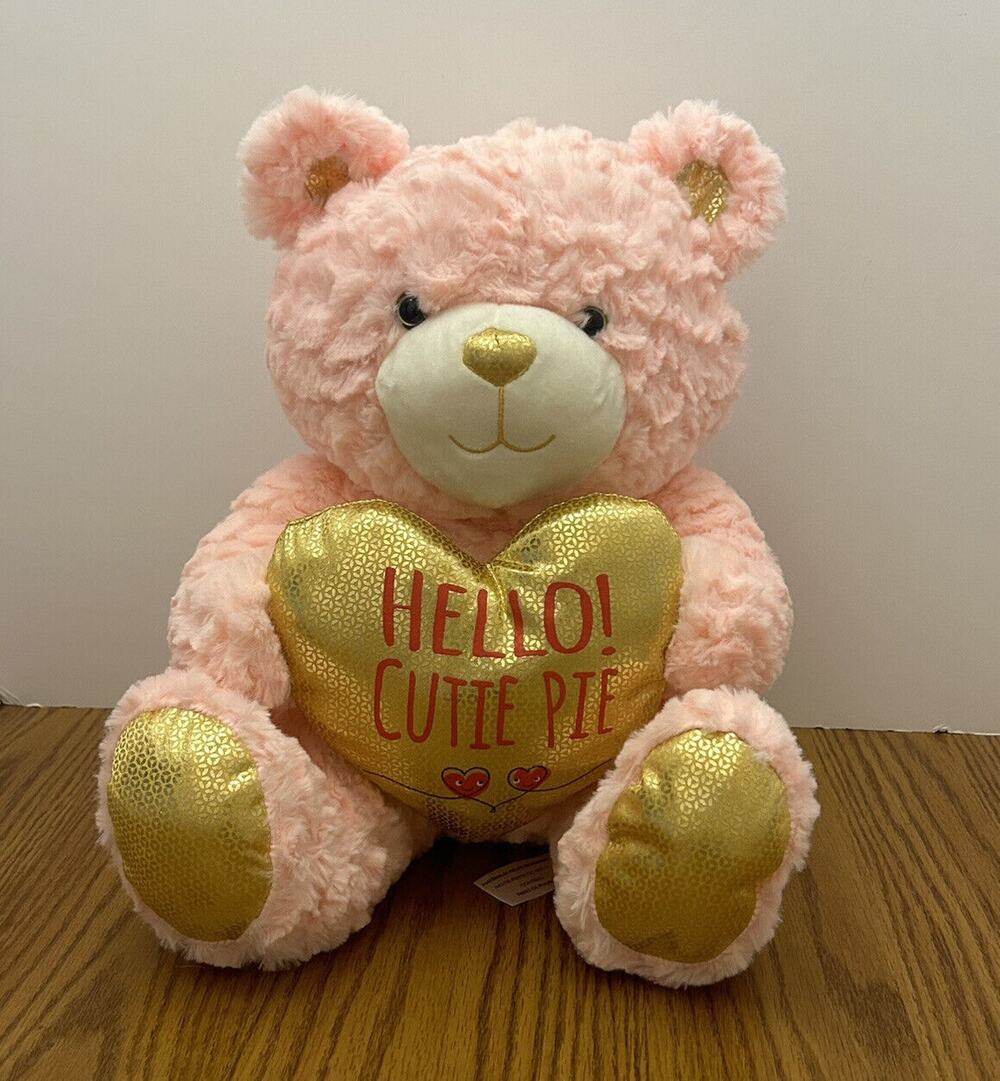 Animal Adventure Hello Cutie Pie Teddy Bear Baby Pink Plush Stuffed Animal 13'